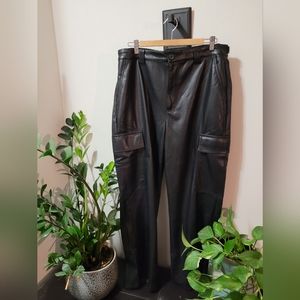 SIZE 14 ASOS BLACK FAUX LEATHER CARGO PANTS NWOT
